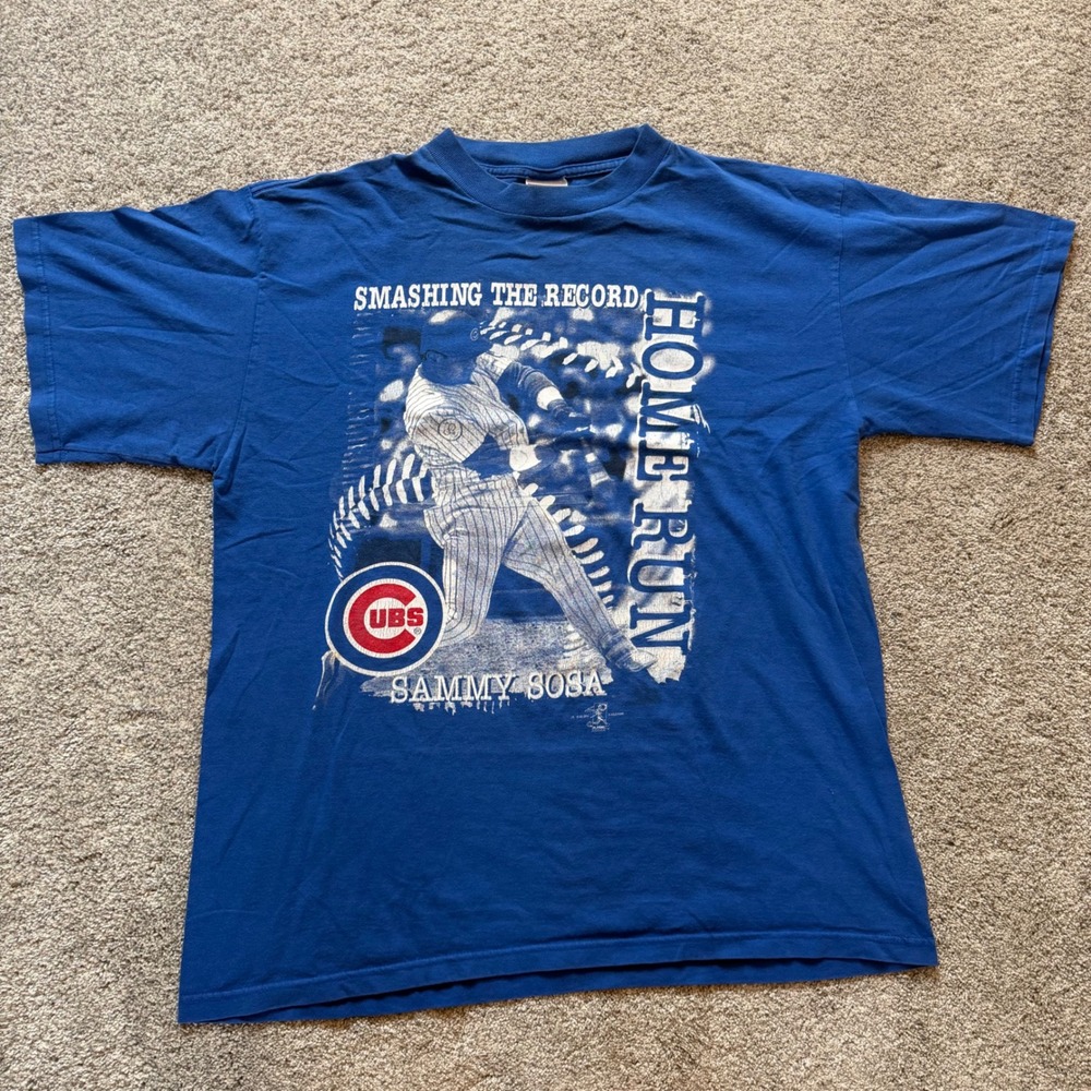 Vintage 1998 Sammy Sosa Chicago Cubs T-Shirt Sport Attack XL Blue Single Stitch
